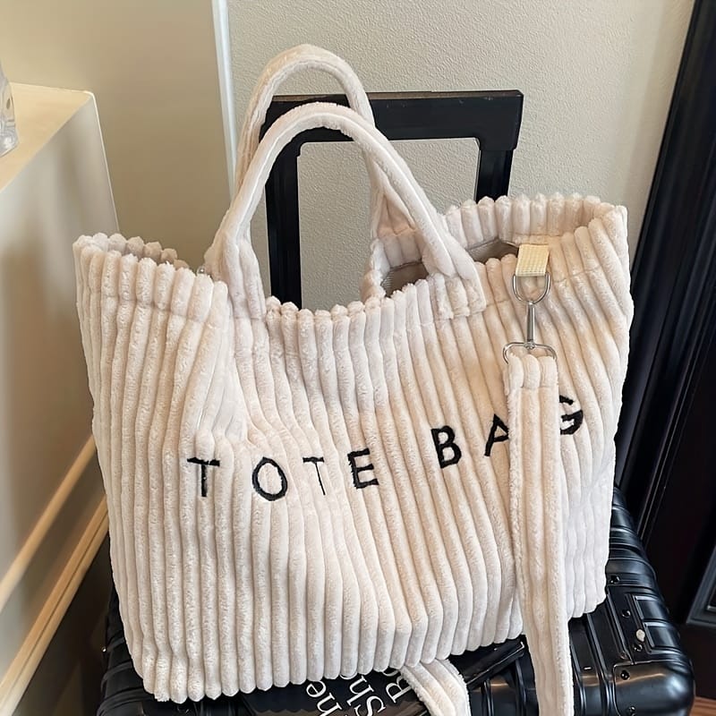 jkthpu-45 Soft Corduroy Tote Chic White Bag for Trips  Gifts