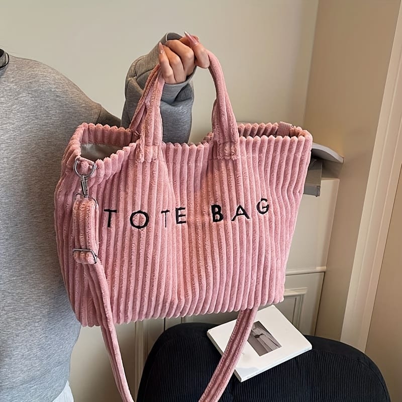 jkthpu-45 Soft Corduroy Tote Chic White Bag for Trips  Gifts