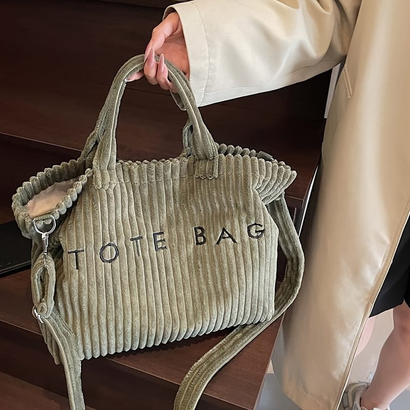jkthpu-45 Soft Corduroy Tote Chic White Bag for Trips  Gifts