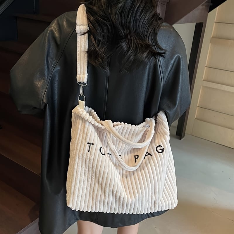 jkthpu-45 Soft Corduroy Tote Chic White Bag for Trips  Gifts