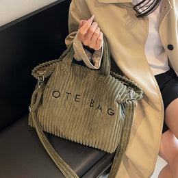 jkthpu-45 Soft Corduroy Tote Chic White Bag for Trips  Gifts