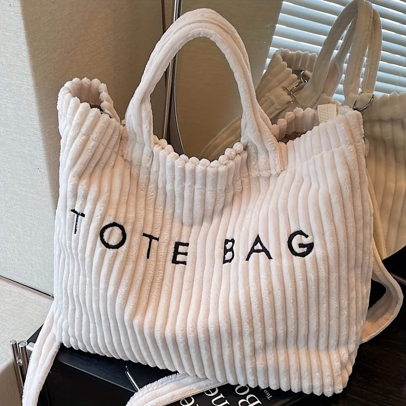 jkthpu-45 Soft Corduroy Tote Chic White Bag for Trips  Gifts