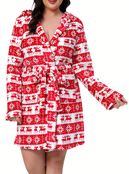KissICON Soft Plush Hooded Robe – Cozy Christmas Lounging