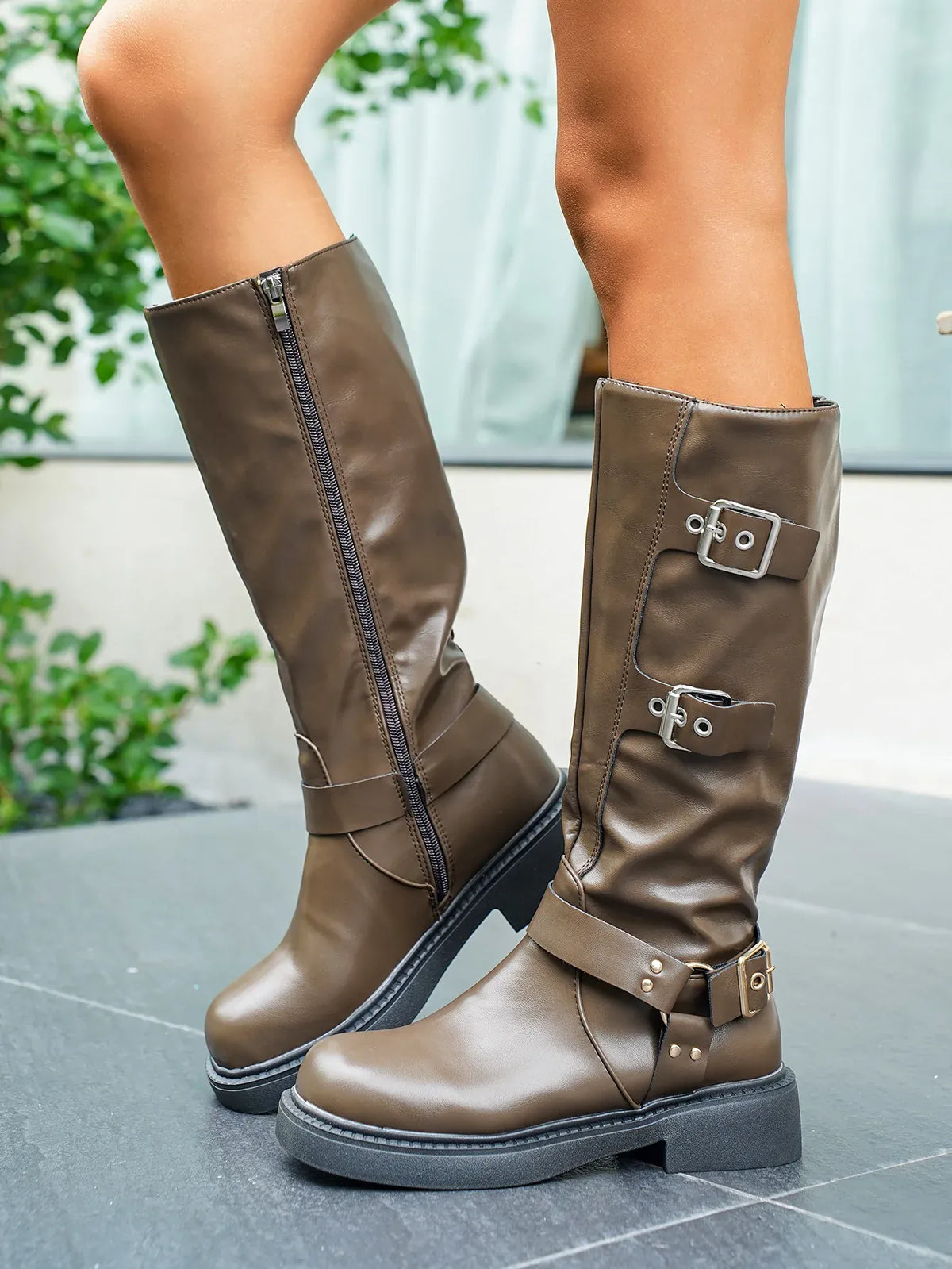 KissICON Soft PU Leather Women's Autumn Black Brown Long