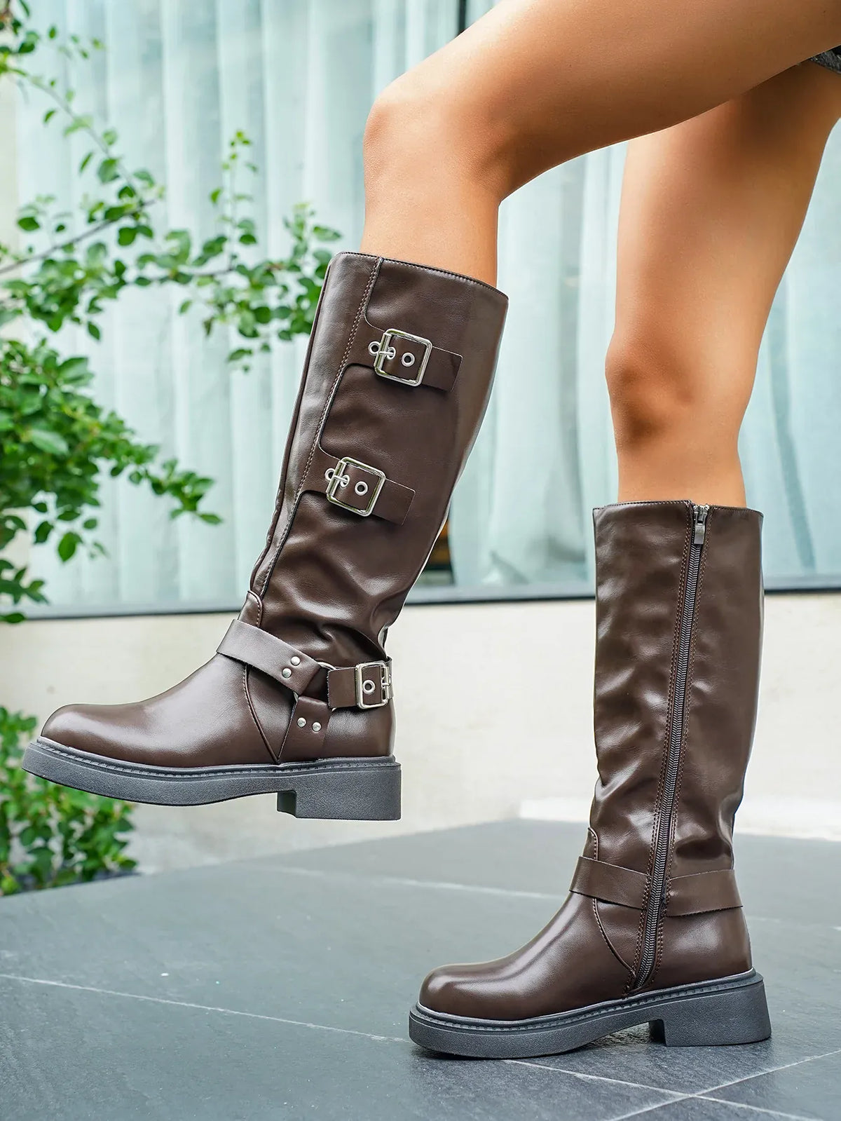 KissICON Soft PU Leather Women's Autumn Black Brown Long
