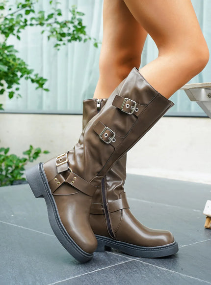 KissICON Soft PU Leather Women's Autumn Black Brown Long