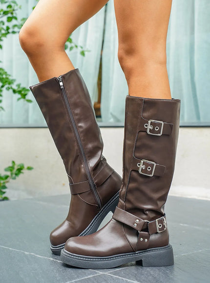 KissICON Soft PU Leather Women's Autumn Black Brown Long