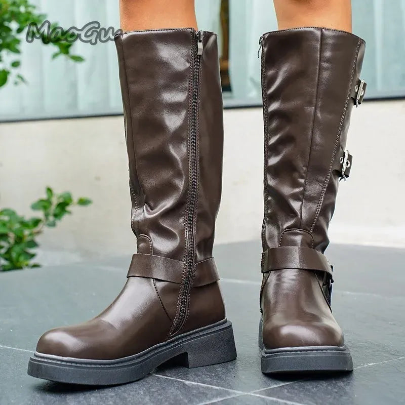 KissICON Soft PU Leather Women's Autumn Black Brown Long