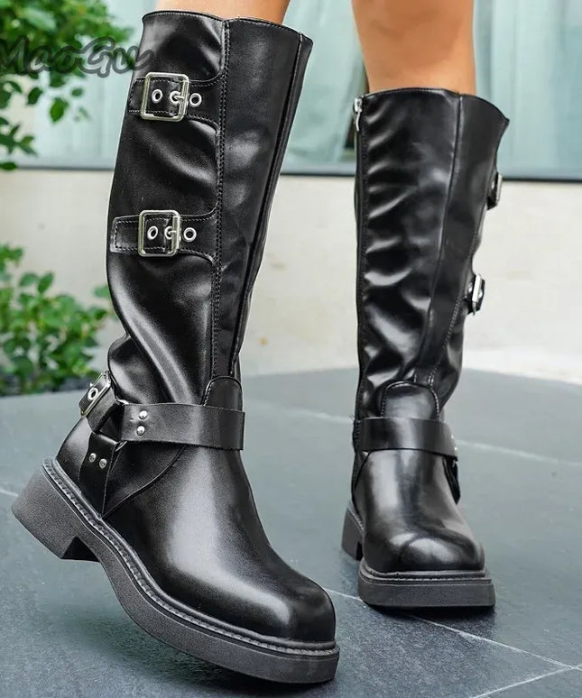 KissICON Soft PU Leather Women's Autumn Black Brown Long