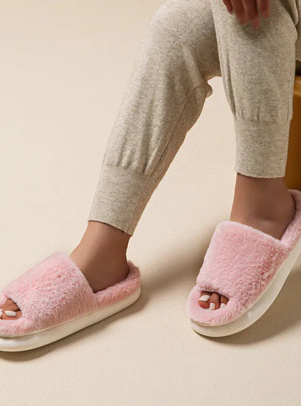 KissICON Soft Sole Home Fluffy Fur Slippers Women Winter