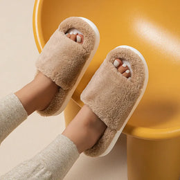 KissICON Soft Sole Home Fluffy Fur Slippers Women Winter