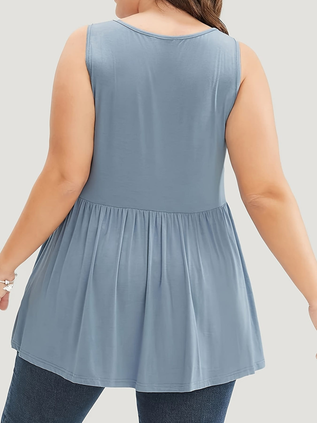 KissICON Solid Color Square Neck Button Detail Ruffled Hem