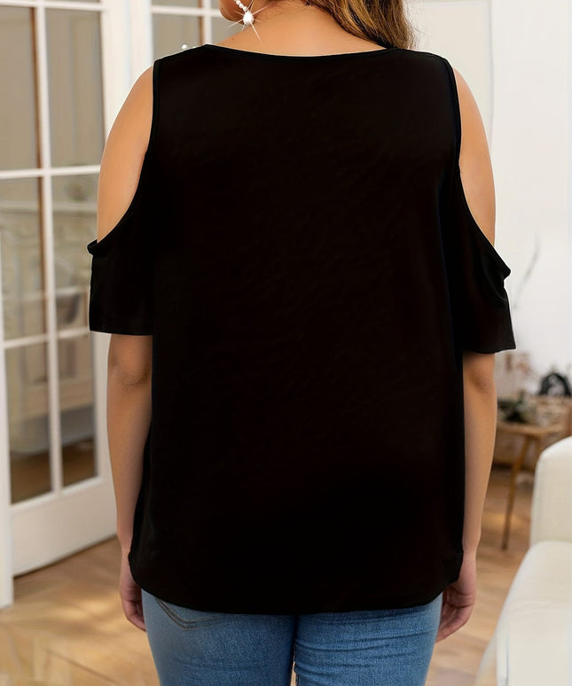 jkthpu-45 Sparkling Black VNeck Plus Size Top Elegant  Stretchy