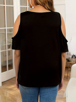 jkthpu-45 Sparkling Black VNeck Plus Size Top Elegant  Stretchy