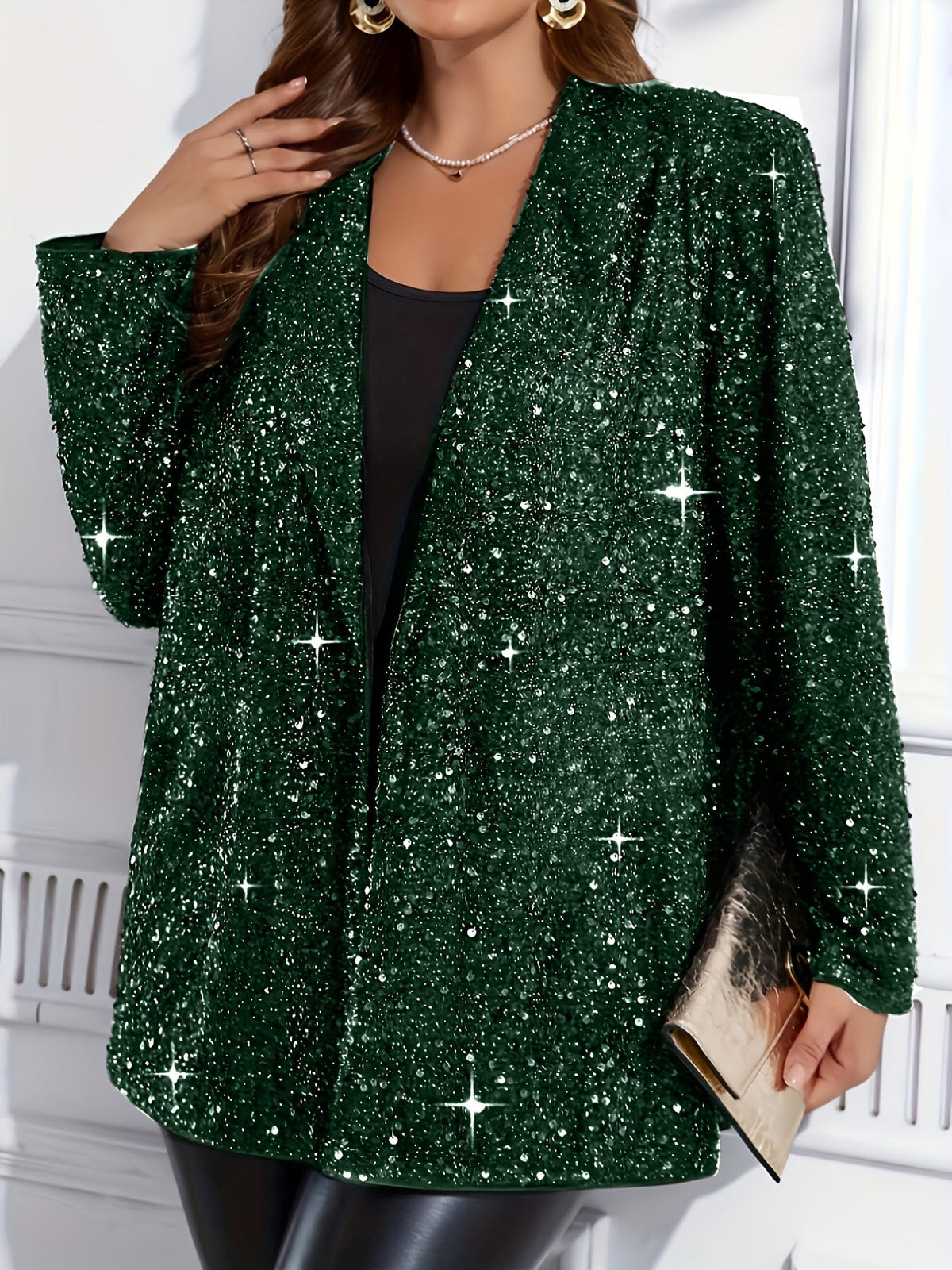 jkthpu-45 Sparkling Elegant Plus Size Lapel Coat SpringAutumn Chic