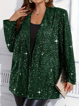 jkthpu-45 Sparkling Elegant Plus Size Lapel Coat SpringAutumn Chic