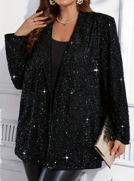 jkthpu-45 Sparkling Elegant Plus Size Lapel Coat SpringAutumn Chic