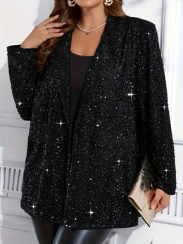 jkthpu-45 Sparkling Elegant Plus Size Lapel Coat SpringAutumn Chic