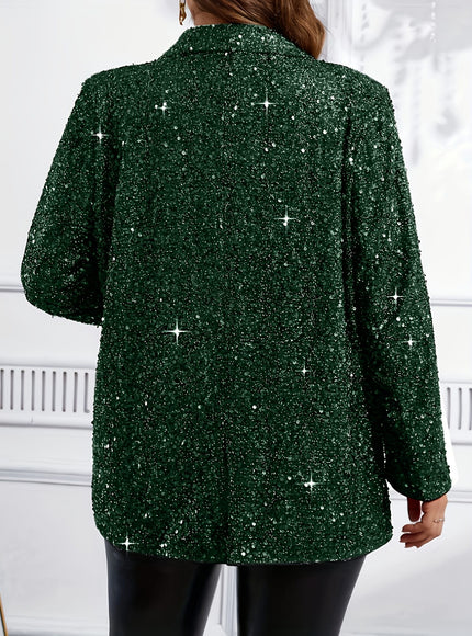 jkthpu-45 Sparkling Elegant Plus Size Lapel Coat SpringAutumn Chic