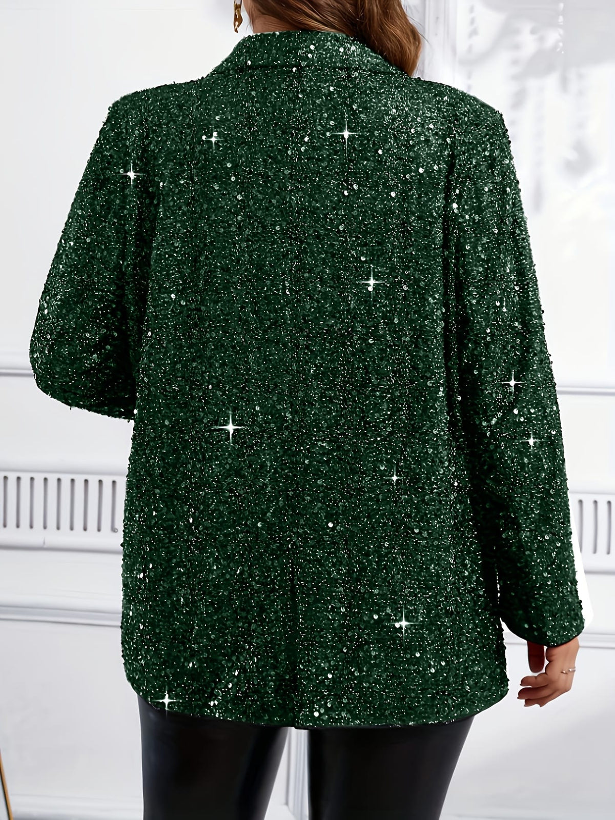 jkthpu-45 Sparkling Elegant Plus Size Lapel Coat SpringAutumn Chic