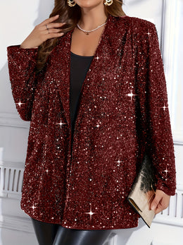 jkthpu-45 Sparkling Elegant Plus Size Lapel Coat SpringAutumn Chic