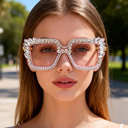 jkthpu-45 Sparkling Encrusted Square Glasses Party Date Photo Glam