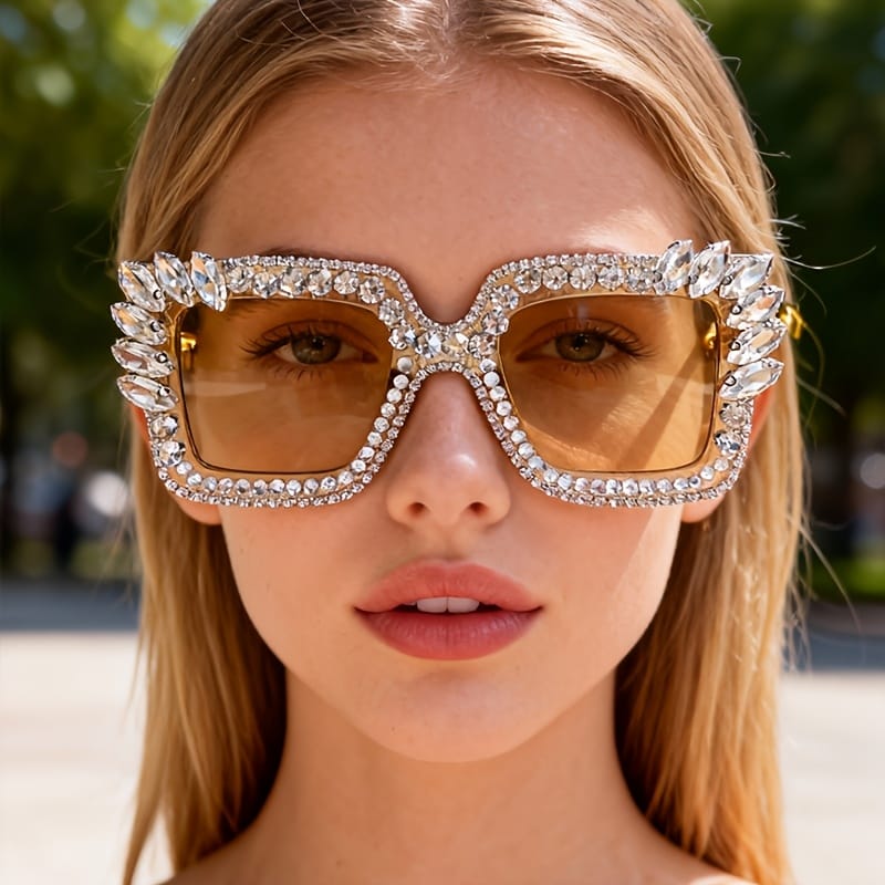 jkthpu-45 Sparkling Encrusted Square Glasses Party Date Photo Glam