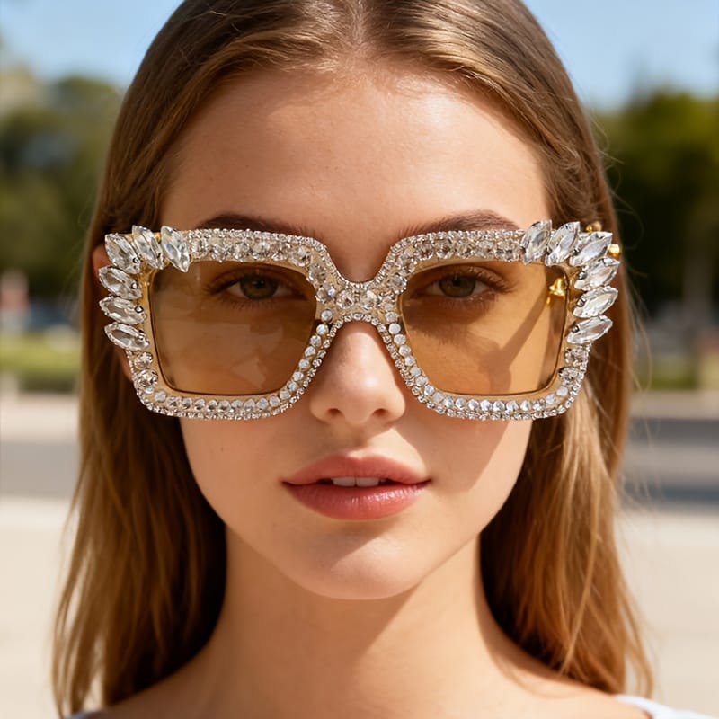 jkthpu-45 Sparkling Encrusted Square Glasses Party Date Photo Glam