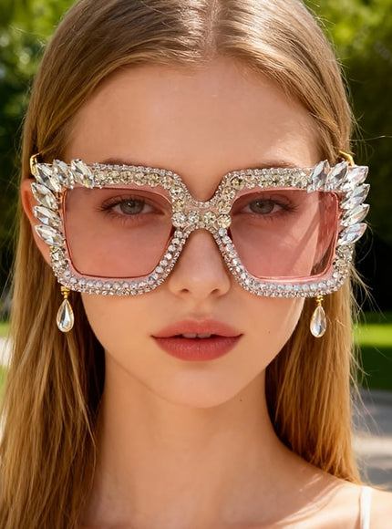 jkthpu-45 Sparkling Encrusted Square Glasses Party Date Photo Glam