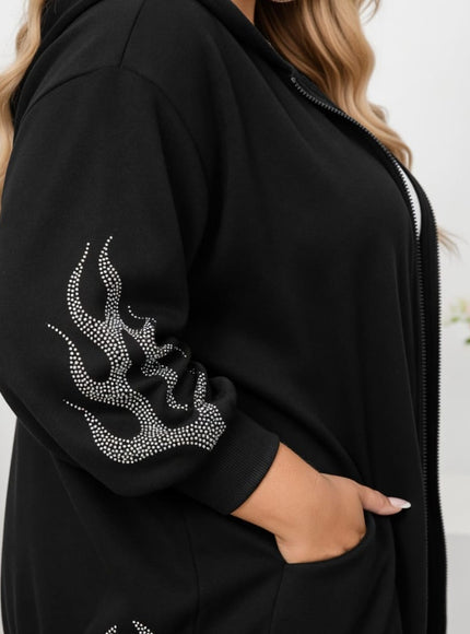 KissICON Hoodies & Sweatshirts Sparkling Flame Plus Size Black Loose Long Hoodie