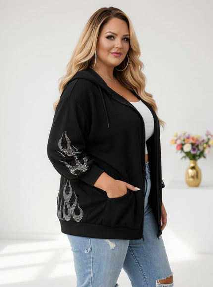 KissICON Hoodies & Sweatshirts Sparkling Flame Plus Size Black Loose Long Hoodie
