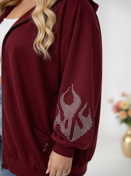KissICON Hoodies & Sweatshirts Sparkling Flame Plus Size Black Loose Long Hoodie