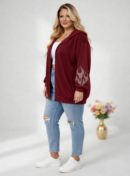 KissICON Hoodies & Sweatshirts Sparkling Flame Plus Size Black Loose Long Hoodie