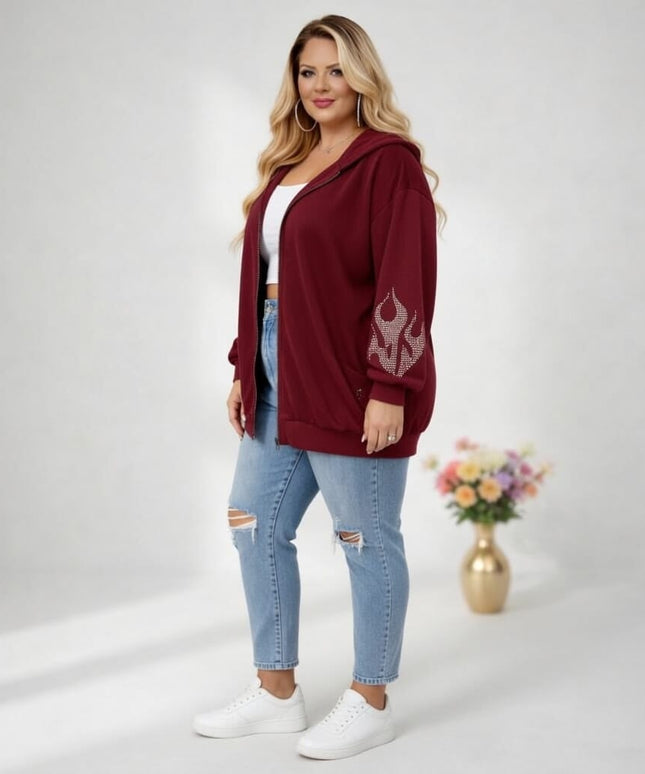 KissICON Hoodies & Sweatshirts Sparkling Flame Plus Size Black Loose Long Hoodie