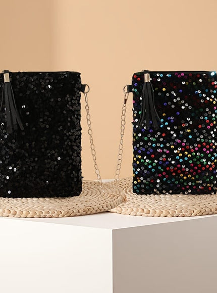 jkthpu-45 Sparkling Multicolor Polka Dot Evening Bag with Tassels