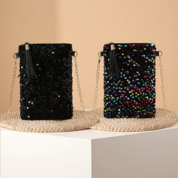 jkthpu-45 Sparkling Multicolor Polka Dot Evening Bag with Tassels