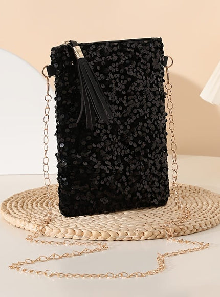 jkthpu-45 Sparkling Multicolor Polka Dot Evening Bag with Tassels