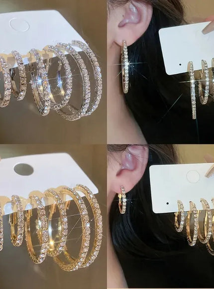 KissICON Earrings Sparkling Paved Rhinestone Hoop Earrings