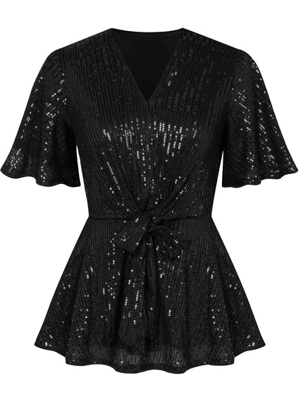 jkthpu-45 Sparkling Plus Size VNeck Tunic Elegant Casual Everyday Shirt