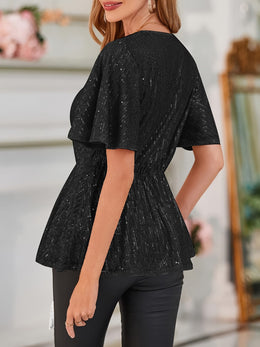 jkthpu-45 Sparkling Plus Size VNeck Tunic Elegant Casual Everyday Shirt
