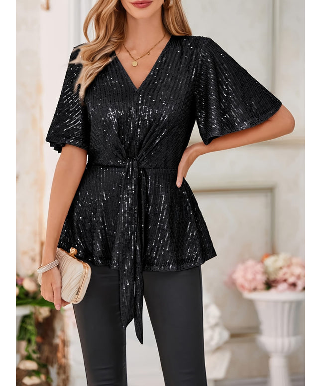 jkthpu-45 Sparkling Plus Size VNeck Tunic Elegant Casual Everyday Shirt