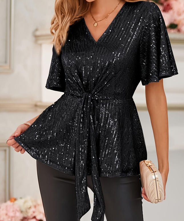 jkthpu-45 Sparkling Plus Size VNeck Tunic Elegant Casual Everyday Shirt