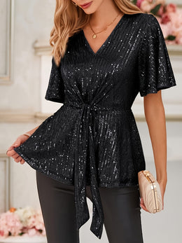 jkthpu-45 Sparkling Plus Size VNeck Tunic Elegant Casual Everyday Shirt