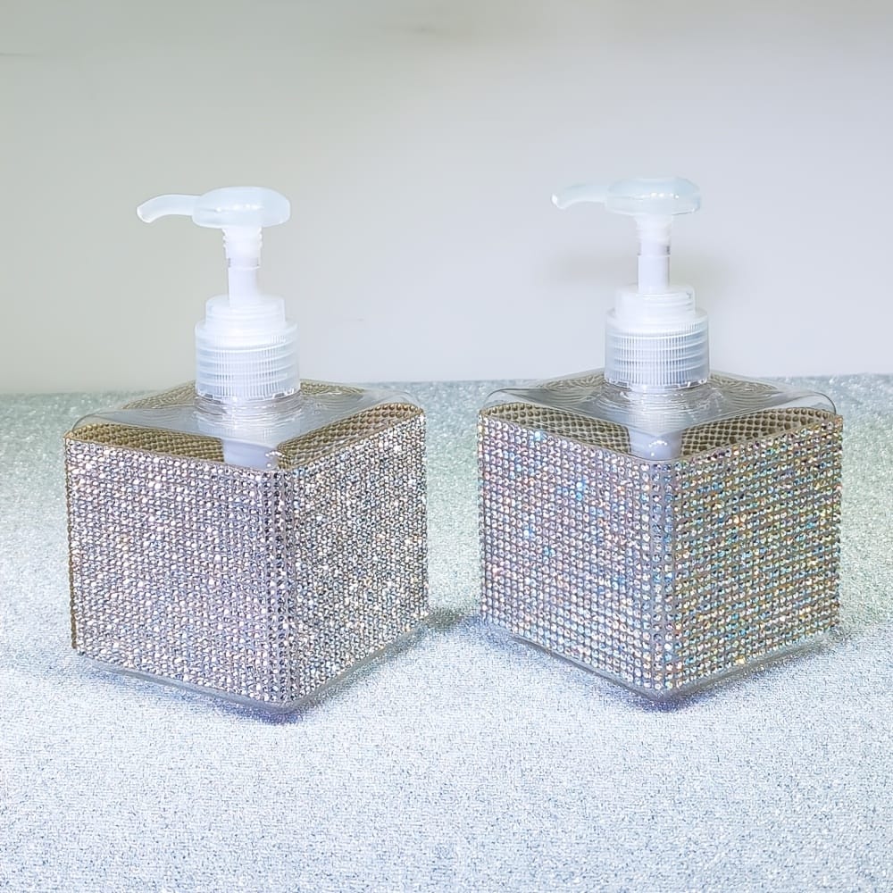jkthpu-45 Sparkling Rhinestone 250ml Square Lotion Dispenser Bottle