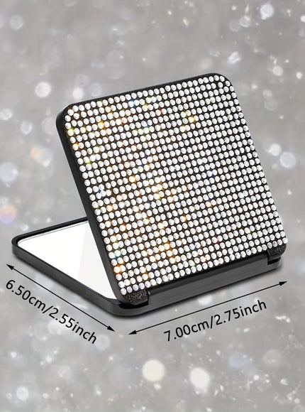 jkthpu-45 Sparkling Rhinestone Folding Makeup Mirror  Portable DualSided Beauty