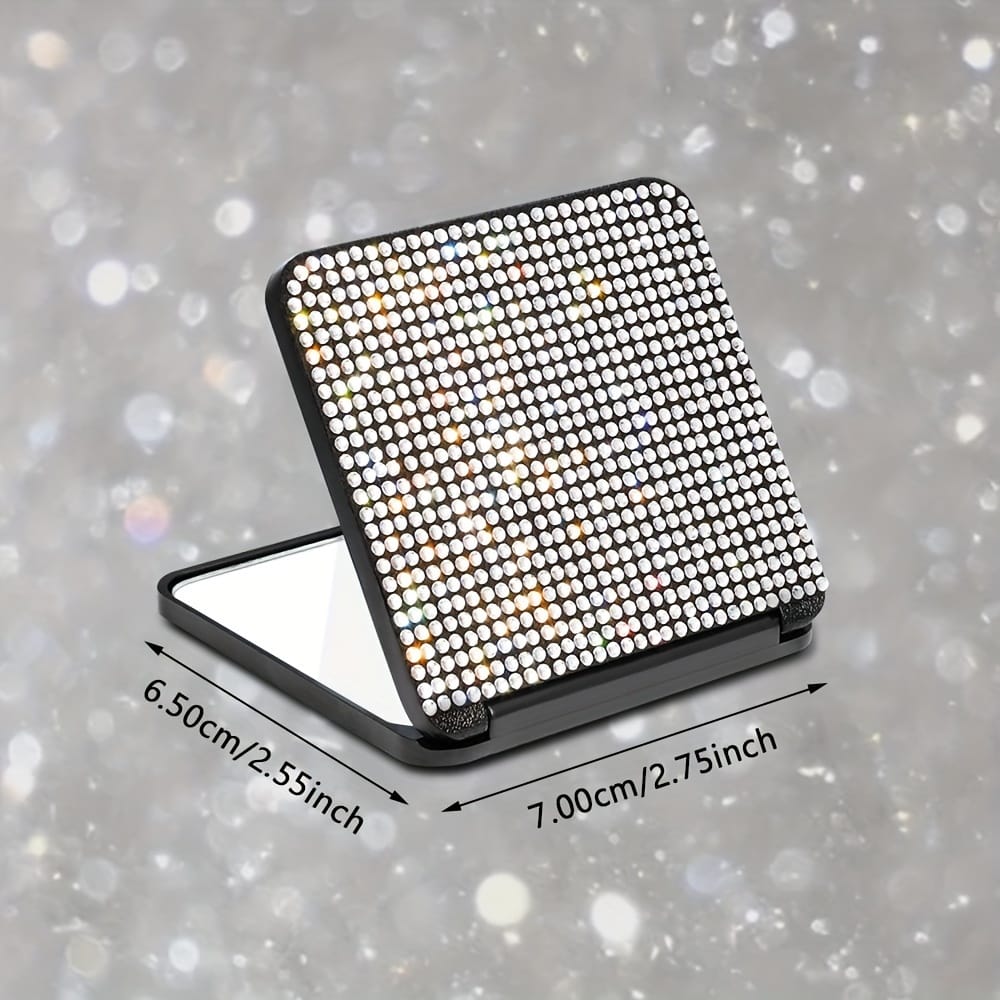 jkthpu-45 Sparkling Rhinestone Folding Makeup Mirror  Portable DualSided Beauty