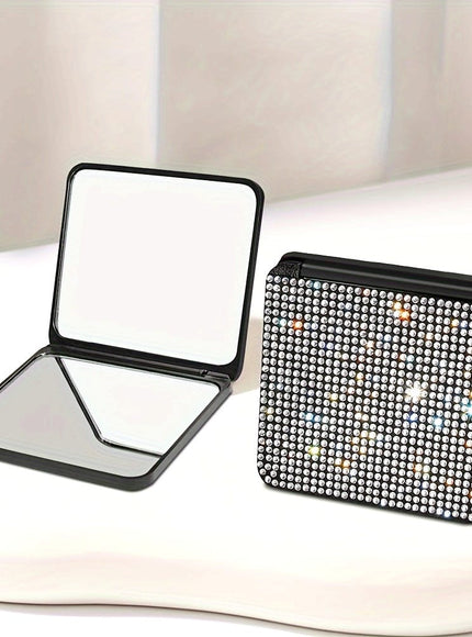jkthpu-45 Sparkling Rhinestone Folding Makeup Mirror  Portable DualSided Beauty