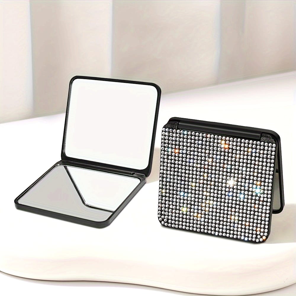 jkthpu-45 Sparkling Rhinestone Folding Makeup Mirror  Portable DualSided Beauty