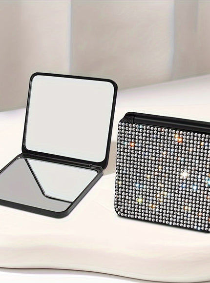 jkthpu-45 Sparkling Rhinestone Folding Makeup Mirror  Portable DualSided Beauty