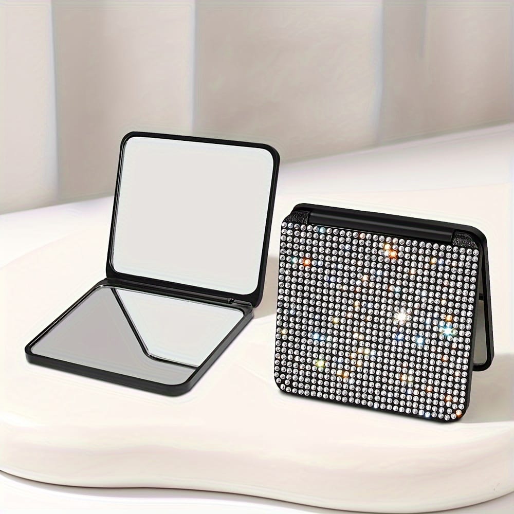 jkthpu-45 Sparkling Rhinestone Folding Makeup Mirror  Portable DualSided Beauty